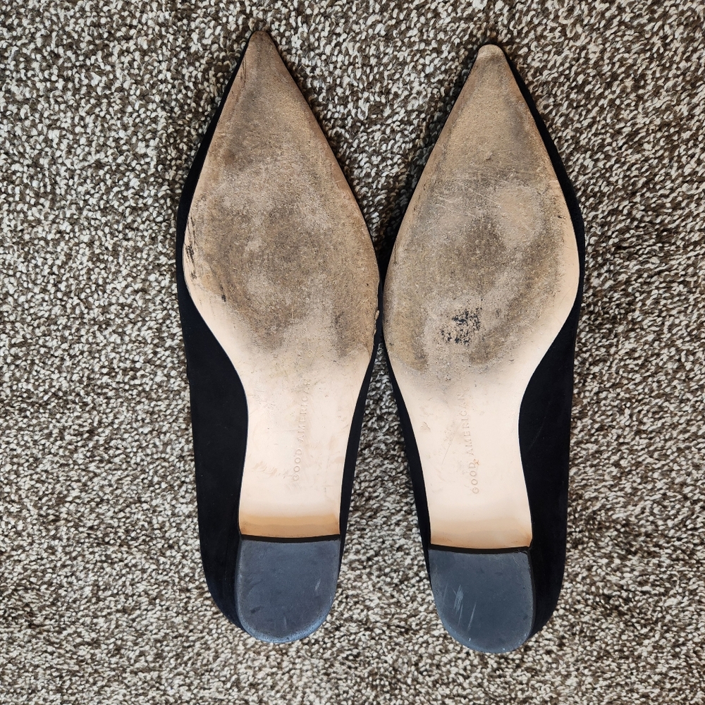 Good American Black Suede Pointed Toe Flat Shoes Size 9 - Picture 7 of 8